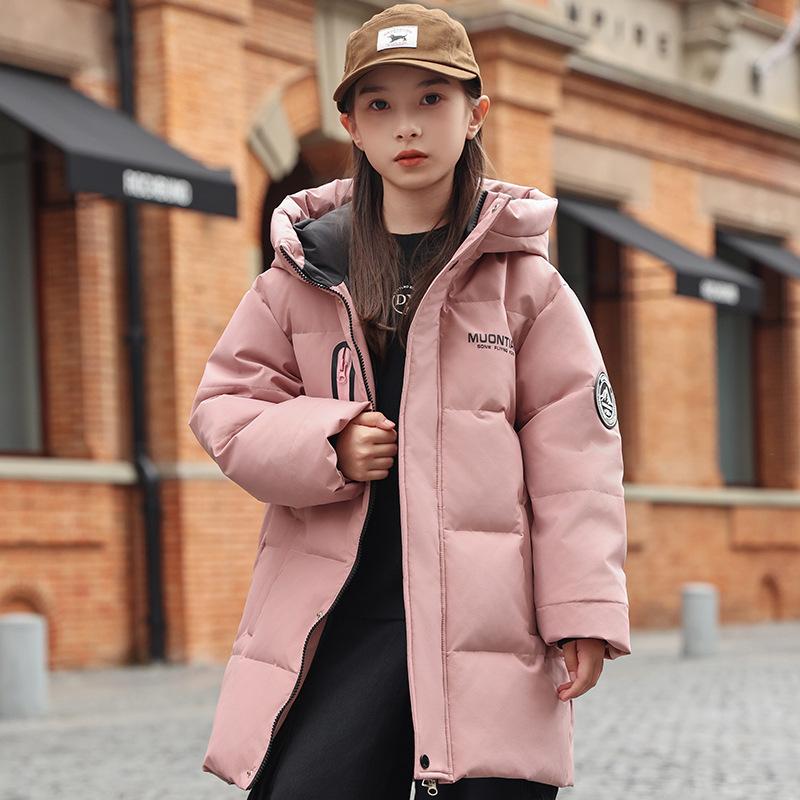 Зимняя детская куртка-пуховик средней длины из белого утиного пуха, новая модель, с капюшоном для мальчиков и девочек