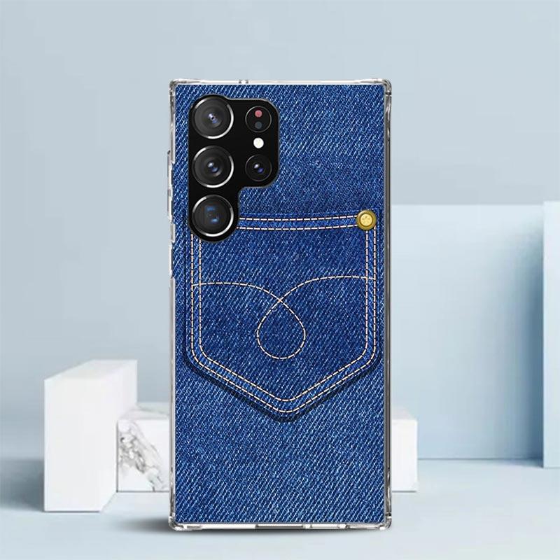 Jeans Cowboy Denim Printed Phone Case For Samsung Galaxy S24 S25 Edge S26 Ultra S22 S23 Plus S21 + S20 FE Soft TPU Back Cover Ga