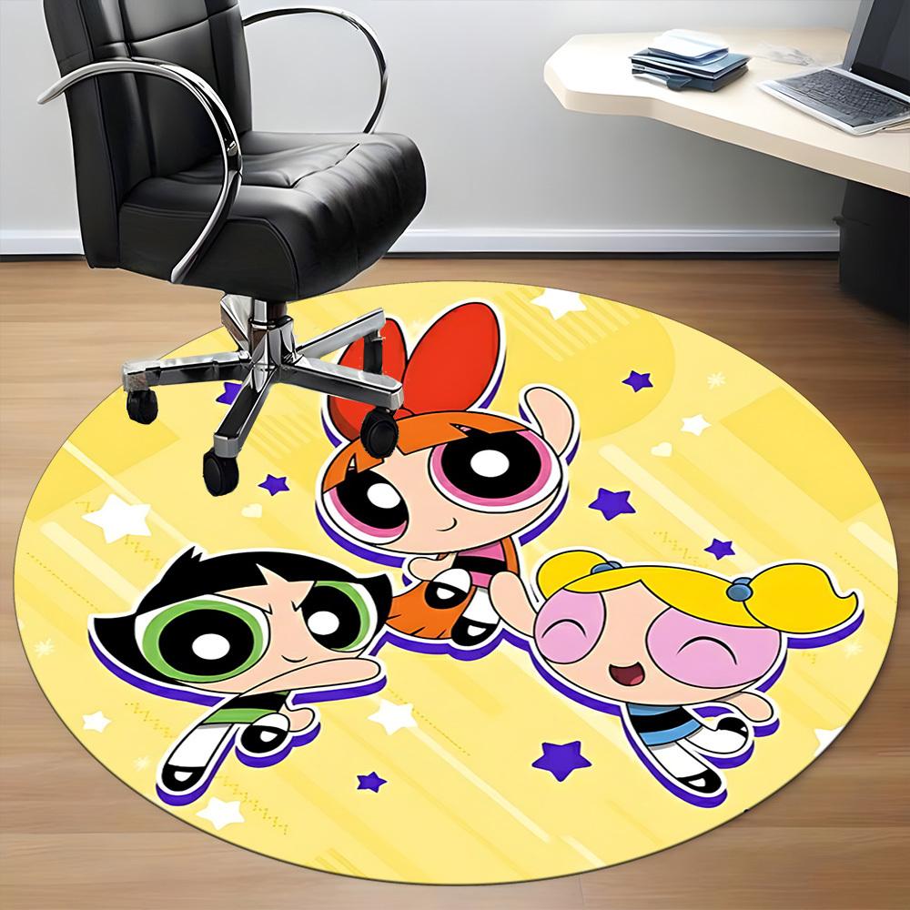 1pc Powerpuff Girls Office Round Area Rug, Indoor Mat Suitable For Office,Bedroom Living Room Home Decor, Room Deco a0926159