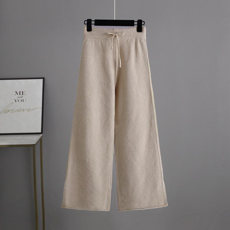 GMXIA Autumn and Winter Fashion Casual Knitted Suit Pants, Loose Sweater, Wide-leg Pants, Long Pants Two-piece Set