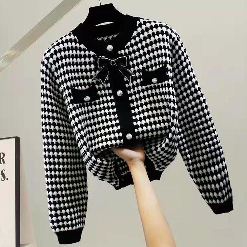 Cardigan Spring and Autumn 2022 Long Sleeve Wear Loose Sweaters Knitting Bottomed Bow Fragrant Cardigan Female Coat