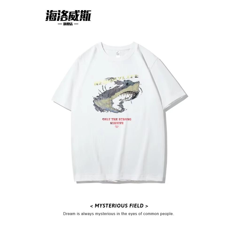 Summer Fashion Heavyweight Retro Men's English Letters 100% Cotton Printed Round Neck High-quality Casual Fitness Street T-shirt