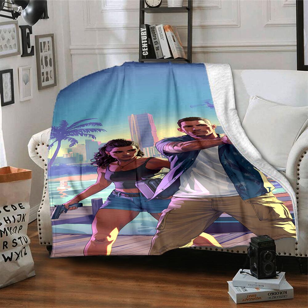 1pc Blanket - Game Grand Theft Auto Print Design,Lightweight Blanket for Sofa,Bed- Soft &Warm,Gift for All Seasons