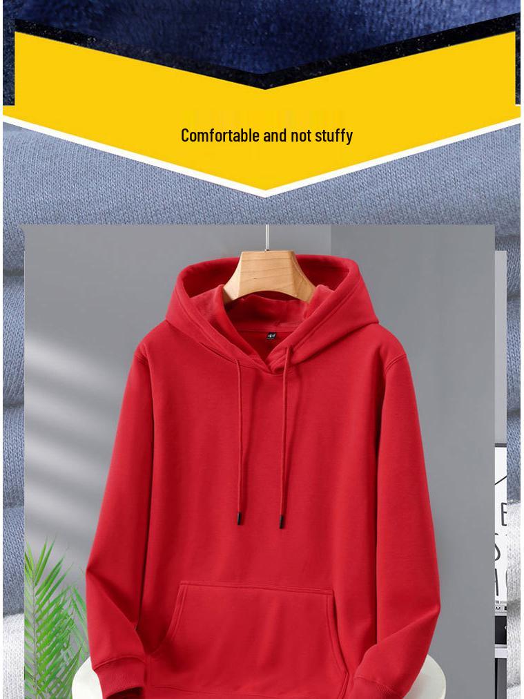 2025 Autumn/Winter Unisex Fleece-Lined Hooded Sweatshirt: Youth Fashion Trend, Solid Color, Versatile, Thickened Design.