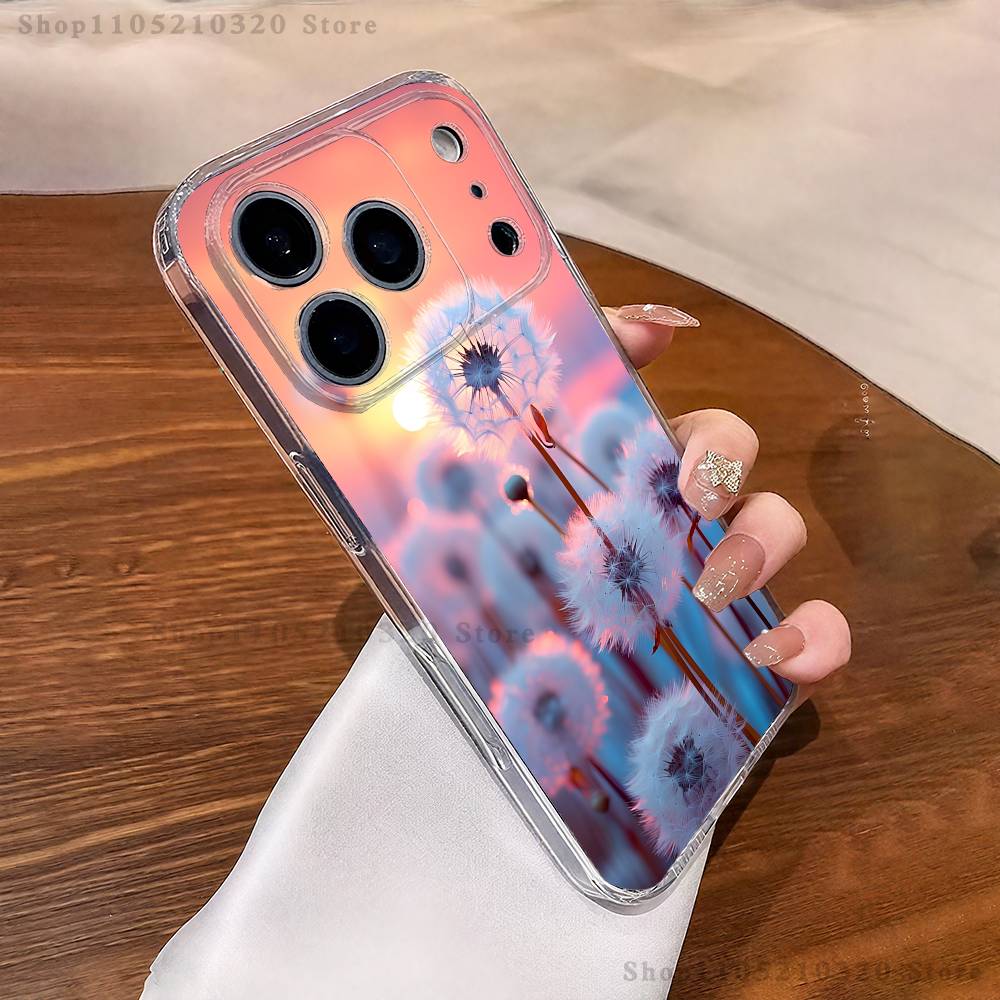 Арт Одуванчик Чехол для телефона Для iPhone 17,16,15,14,13,12,11 Pro,Max,Plus,XR,Mini,E Прозрачный Мягкий чехол с полным покрытием