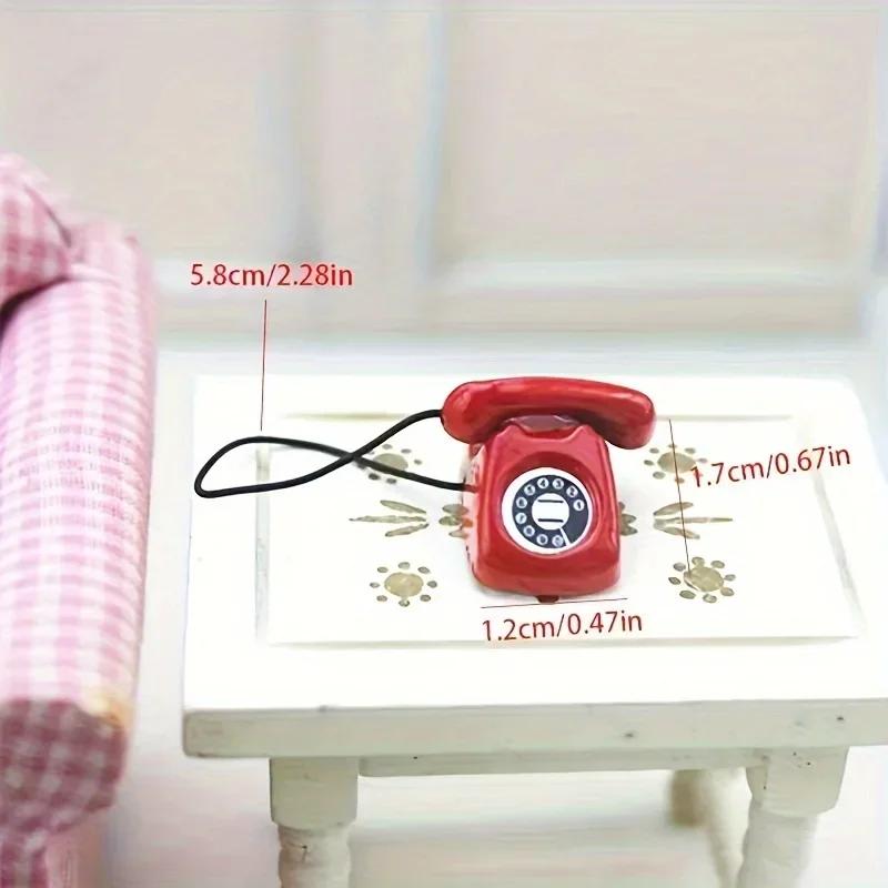 Mini Phone Model, Alloy Retro Rotating Phone, Doll House Furniture, Dollhouse Accessories, Mini Landline Phone