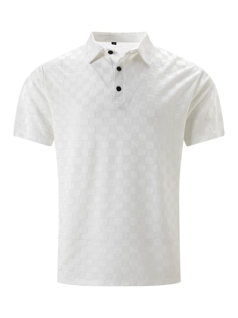 2024 Мужское поло из жаккардовой ткани Ice Silk Plaid Polo - Повседневный европейский и американский стиль с коротким рукавом