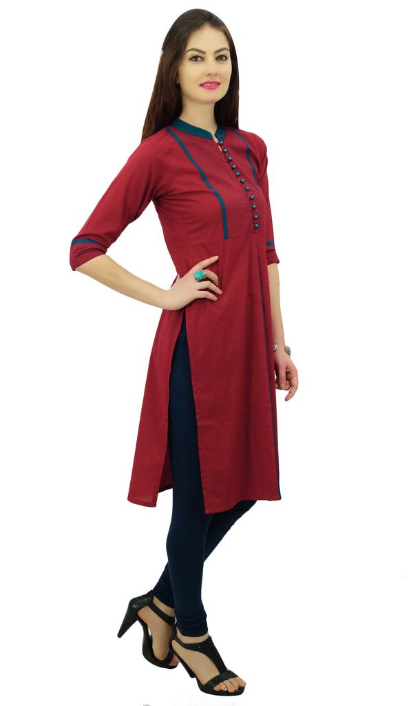 Phagun Женский однотонный узор воротник-стойка прямой курти индийский дизайнер этнический