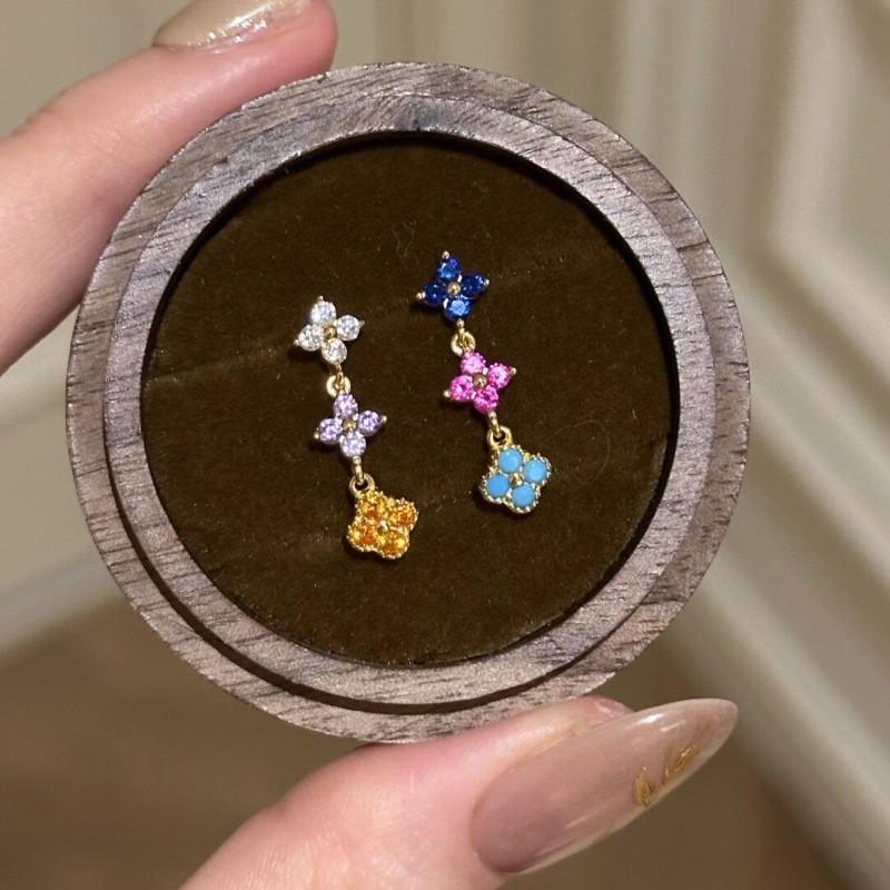 Vintage Boho Rainbow Clover Jewelry Set Women Copper Plated Ring Earring Necklace With O-Chain