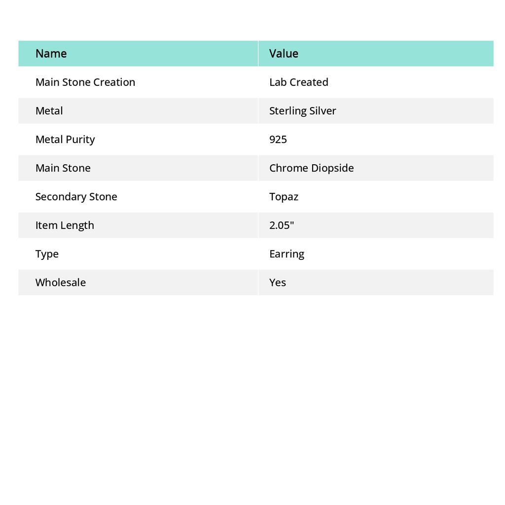 Хромдиопсид, Топаз Ручная работа 925 Стерлинговое серебро Ювелирное изделие Серьга 2,05" D6H55