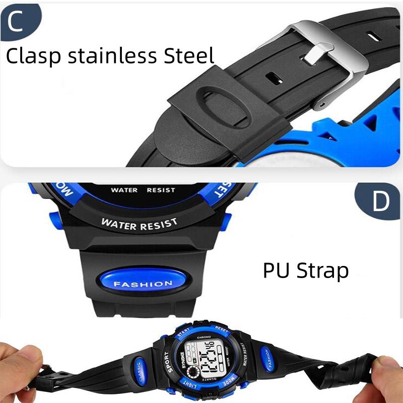 Synoke Kids Digital Sport's Watches Fashion PU Strap Led Waterproof Boy Girl Military Wristwatch Student Alarm Clock
