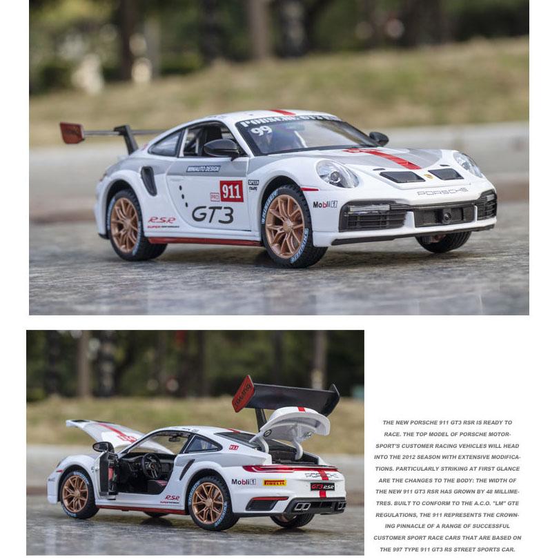 1/24 Scale 911 GT3 RSR Sports Diecast Car Model Toy, Pull Back Toy Vehicle with Sound and Light for Kids Toddler Boys Girls Gift Collection