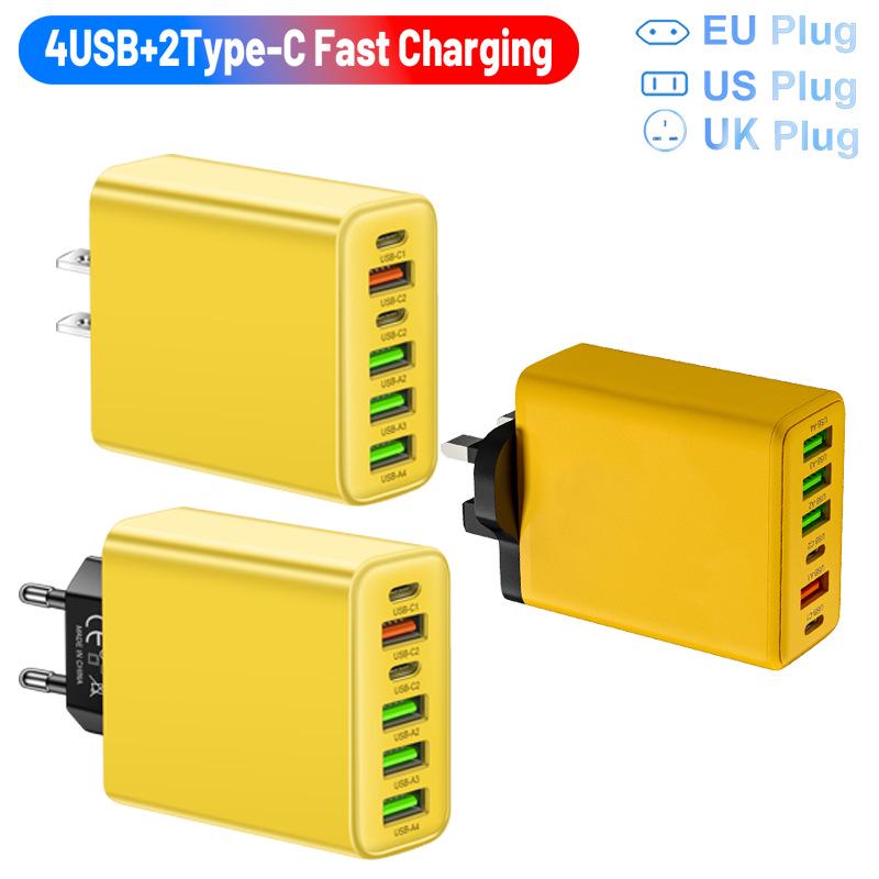 Многопортовое 2 Type-C PD + 4 USB Зарядное устройство для путешествий 3.1A