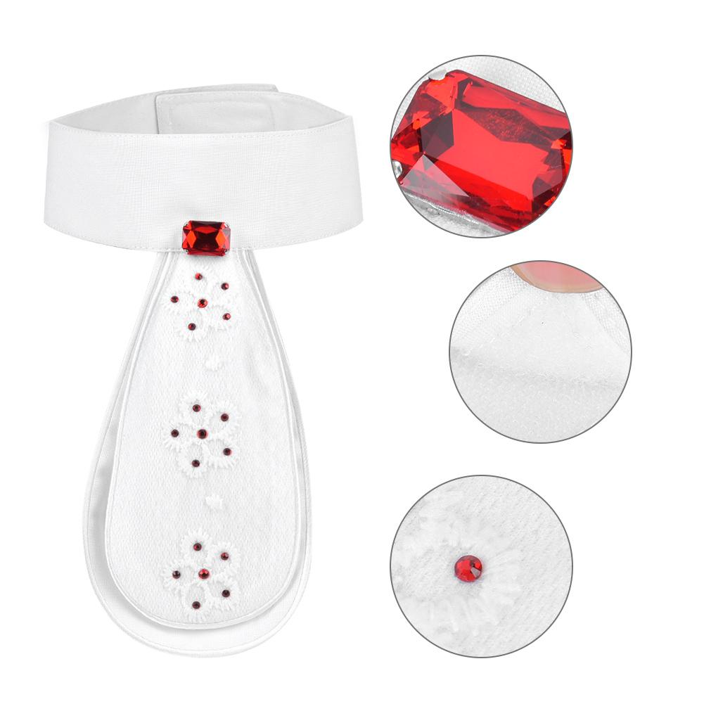 Stylish Children Horse Riding Collar Flower White Necktie Collar Tie Brooch Equestrian AccessoryRed Rhinestones Kid