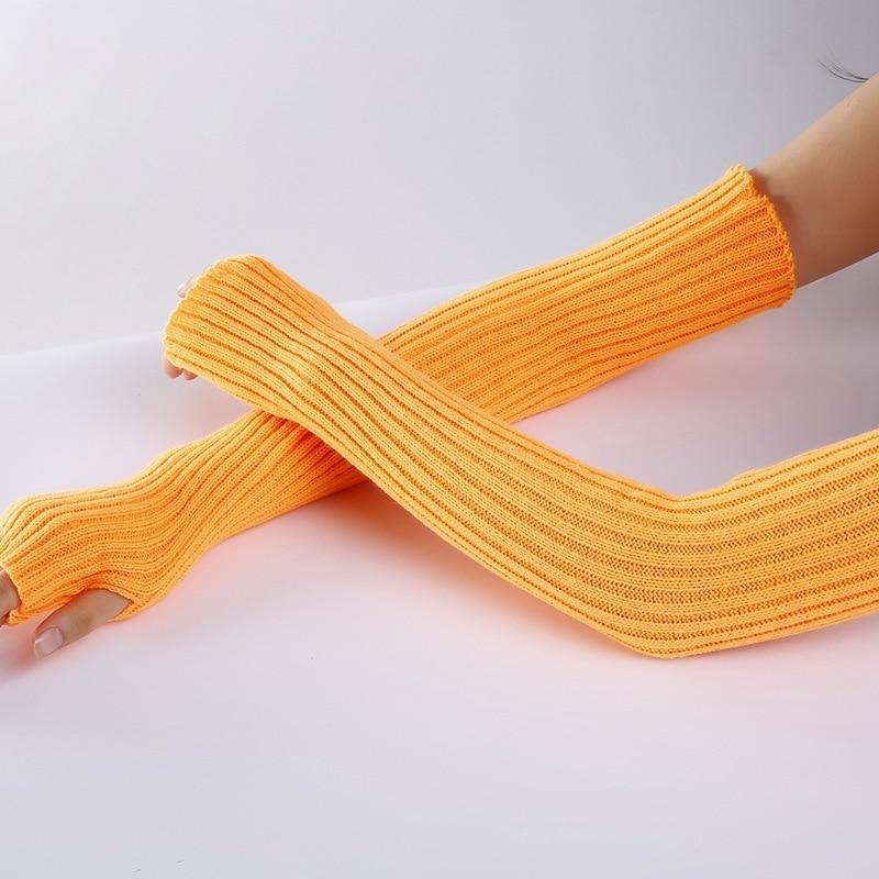 1 пара длинных перчаток без пальцев, женские зимние теплые вязаные перчатки с рукавами для девочек, перчатки в стиле панк и готики