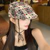 Звезда клетчатая шляпа вперед женская ретро y2k показать лицо маленький берет универсальный большой окружность головы шляпа художника прилив