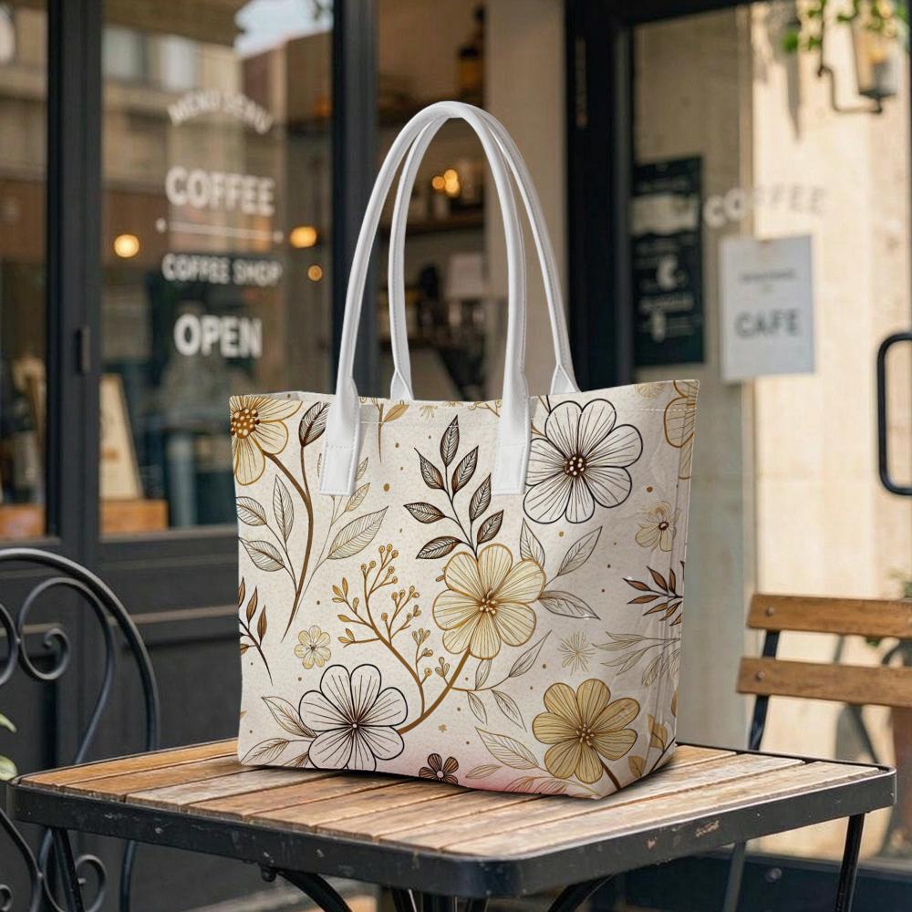 Boho Floral Print Tote Bag Casual Lightweight Shoulder Handbag for Daily Use