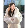 Rex Rabbit Wool Lamb Wool Hooded Coat Women's Medium and Long Autumn and Winter New Loose Thickened Plush Coat