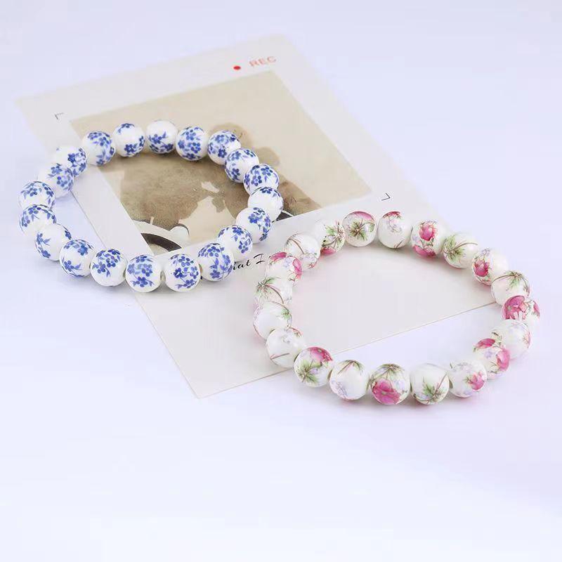 Сине-белый фарфоровый керамический браслет из бусин - этнический стиль, креативные аксессуары ручной работы для украшений в национальном стиле