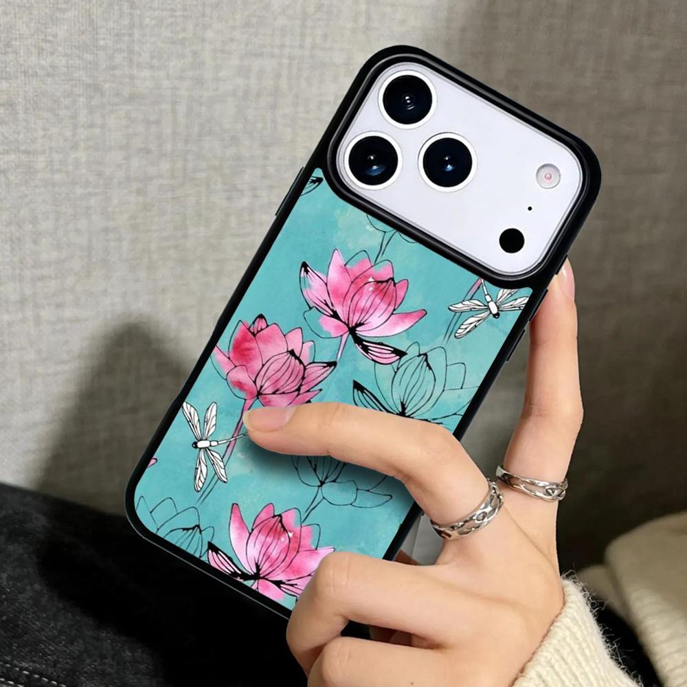 Capa Case for iPhone 17 Air 16 Pro Max 15 Plus 11 13 Mini 14 12 Back Phone Cover Lotus Flower
