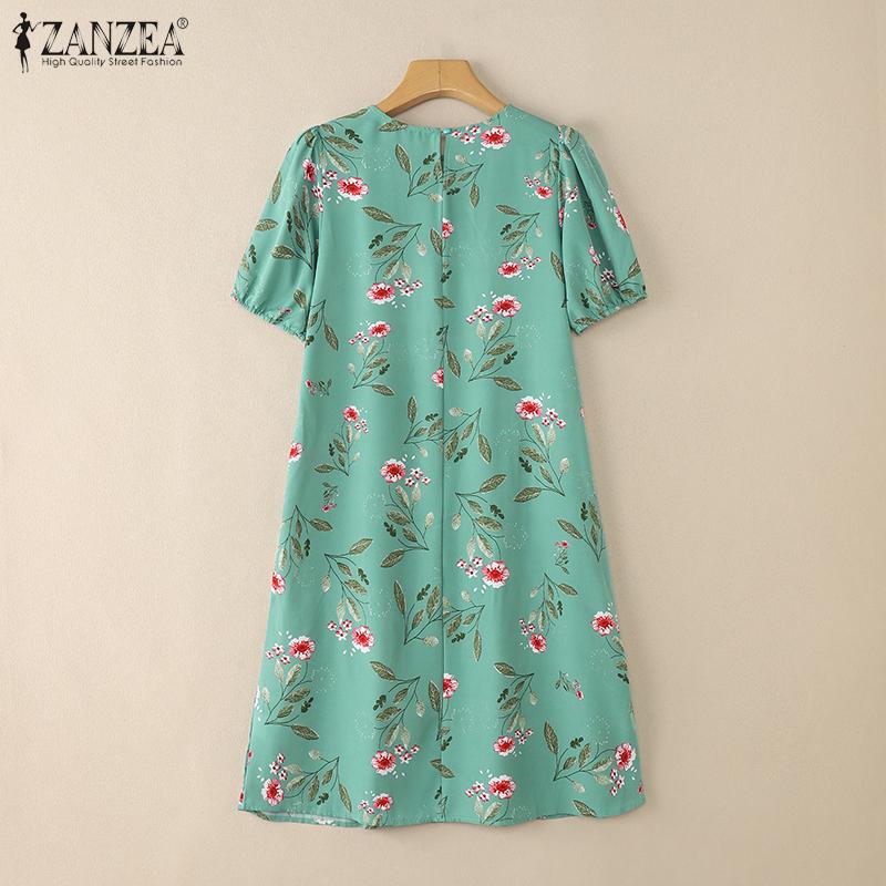 ZANZEA Women Floral Print Summer Casual Round Neck Short Sleeve Dress