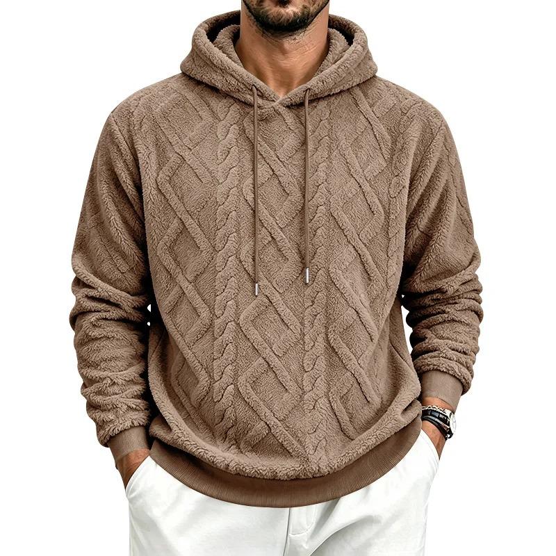 Men S Jacquard Fleece Hooded Pullover Sweatshirt Casual Winter