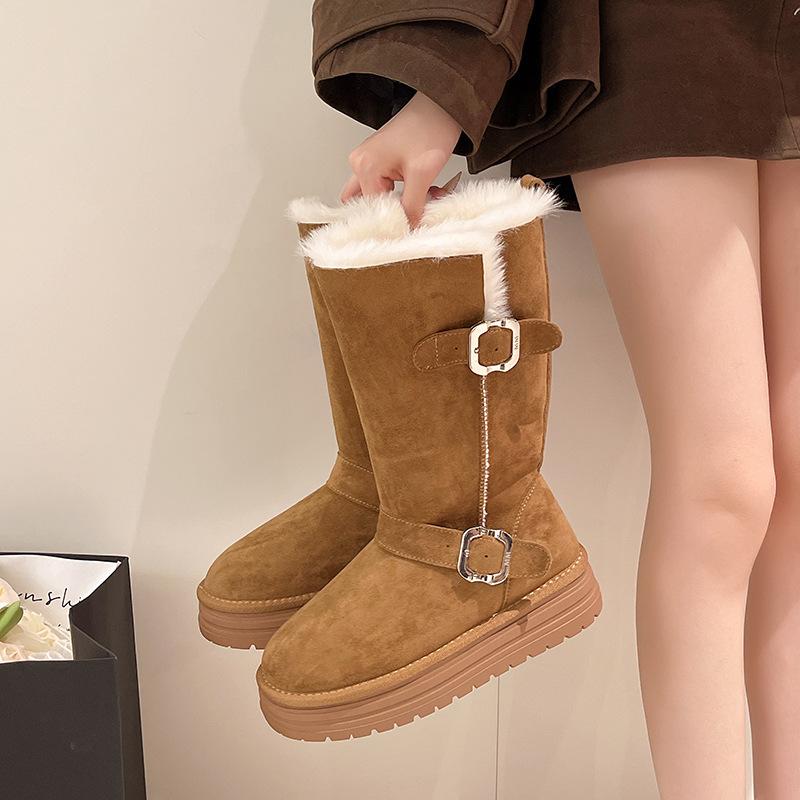[Fanfna] Женские зимние ботинки 2025 зима новые бархатные хлопковые ботинки на толстой подошве полусапоги холодостойкие длинные теплые ботинки