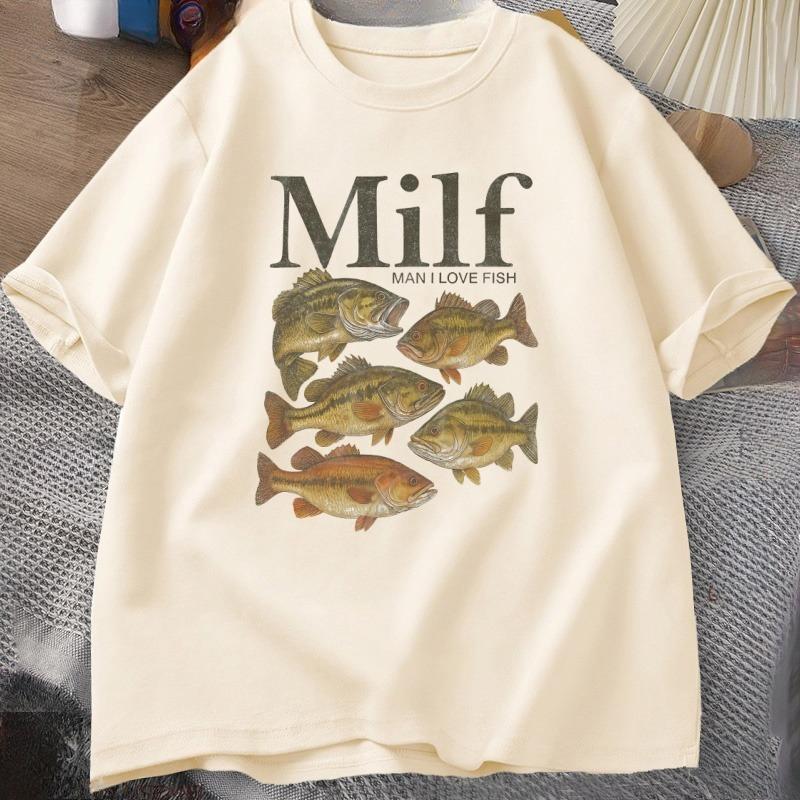 Unisex I Love Fish TShirt Funny Vintage Meme Fish T Shirt Casual Short Sleeve Round Neck Unisex Tee Cotton Loose Male Clothes Tops