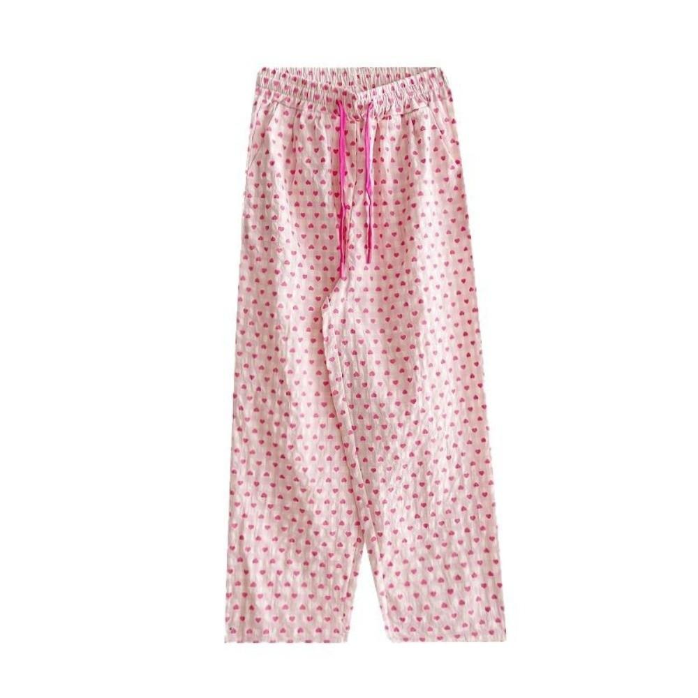 Korean Style Loose Trousers Colorful Drawstring Pants Sweet Plaid Heart Long Pants Office Casual