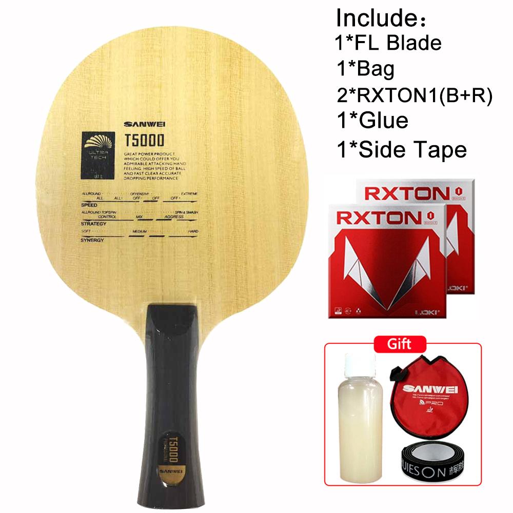 Оригинальное основание ракетки для настольного тенниса SANWEI T5000 CARBON (5+2 углерода)+RXTON 1 Резина(Черный + красный) Лезвие для пинг-понга T5000