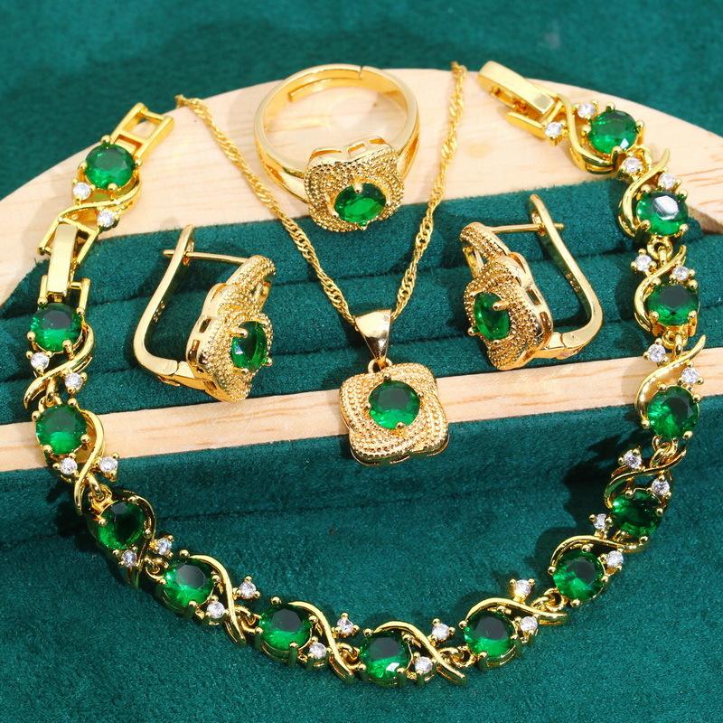 Антиаллергенный цирконовый браслет, ожерелье, серьги, кольцо, комплект женских украшений
