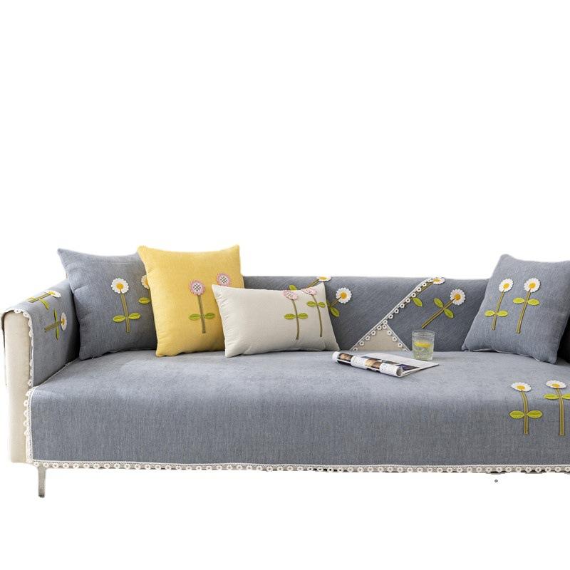 Four Seasons General Fabrics Solid Color Embroidered Flower Sofa Cushion Modern Simple Non-Slip Sofa Cushion Towel