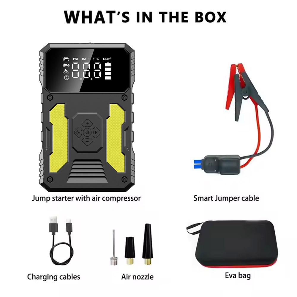 Автомобильный пусковой устройство 2000А 29600 мВт Портативный Power Bank с компрессором для шин грузовиков и мотоциклов со светодиодным фонариком