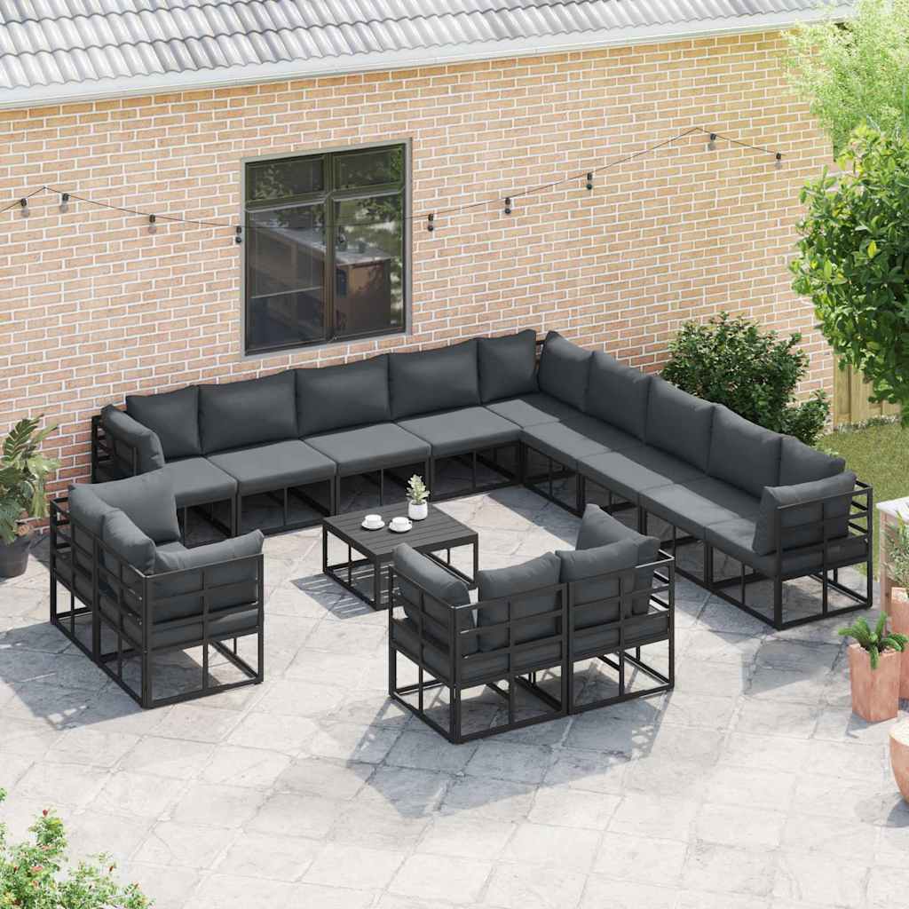 Garden Sofa Set with Cushions 13 pcs Black Aluminum