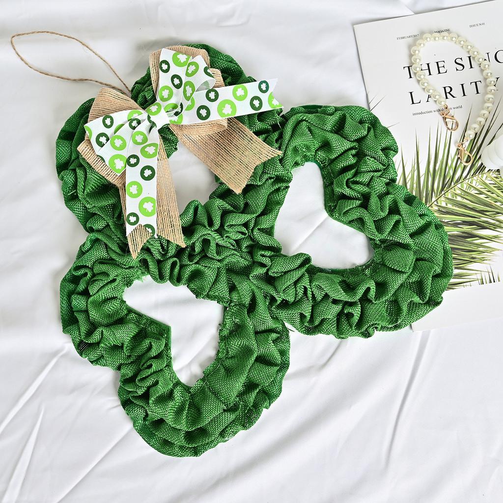 Day Patricks St Festive Shamrock Wreath With Butterfly Bow Pendant Decorative