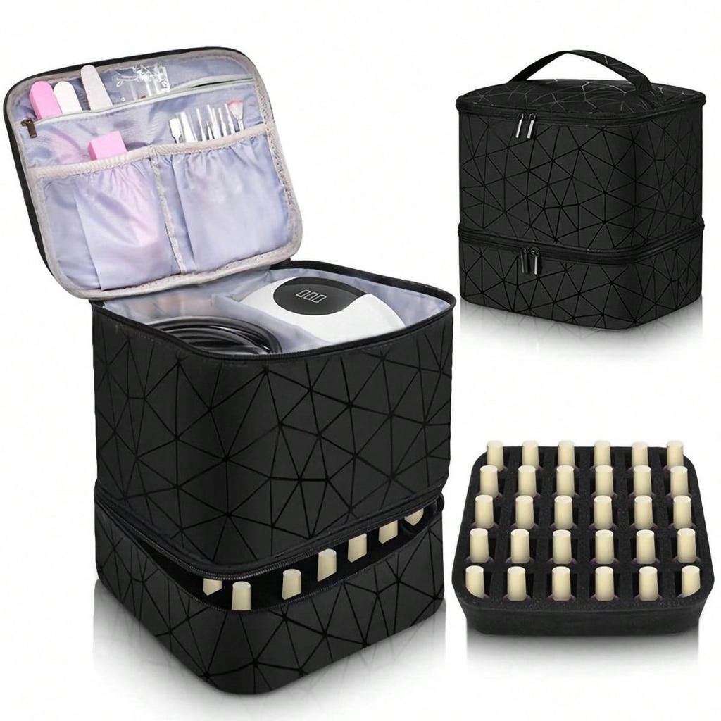 Double-Layer Nail Polish Storage Bag - Holds 30 Bottles, Large-Capacity, Multi-Functional Cosmetic Organizer