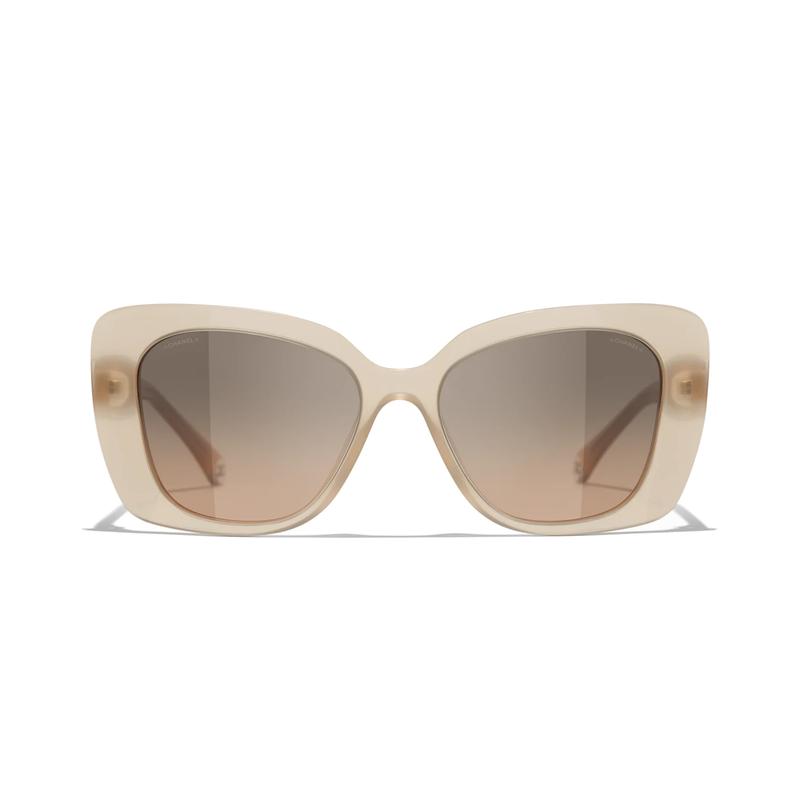 CHANEL Butterfly Temple Side Logo Acetate Butterfly Sunglasses Unisex Couple Style Dark Beige