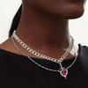 Women Necklace Double-layered with Blade And Heart Pendant Red Rhinestone Decor Stainless