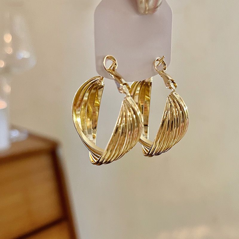 Women Metal Double Layer Hoop Earrings, Light Luxury Plain Circle Ear Buckles, Temperament Large Fashion Ear Jewelry