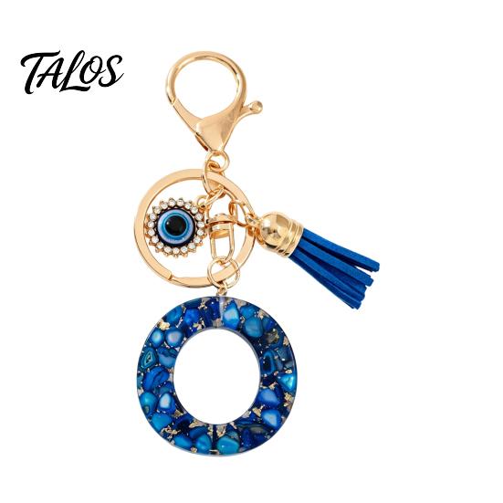 Брелок-подвеска серии Talos Blue, Брелок с подвеской в виде начальной буквы с дизайном в виде глаз и кисточки, Держатель от A до Z для сумок, рюкзаков, автомобилей, аксессуары