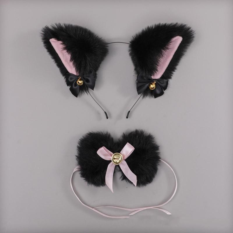 Cat Ear Maid Gloves Cosplay Costume Set Plush Ear Bell Headband Hair Band Bowknot Bells Hair Clips Paws Anime Props for Girls