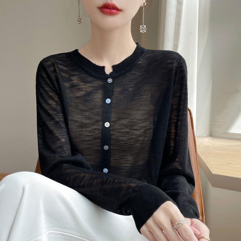 Женский тонкий вязаный кардиган приталенного силуэта для лета, с длинным рукавом, большого размера, топ для весны и осени, верхняя одежда