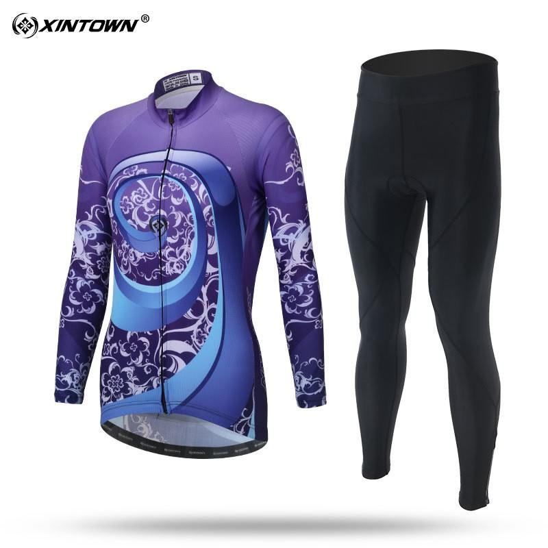 XINTOWN Womens Long Sleeve Cycling Jersey Set Breathable Biking Suit Road Riding