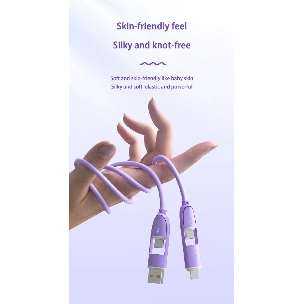 Новый кабель для быстрой зарядки 4 в 1 Силиконовый кабель с портом 8 Pin/Type C/USB A Высокоскоростной зарядный провод для Samsung iPhone Huawei