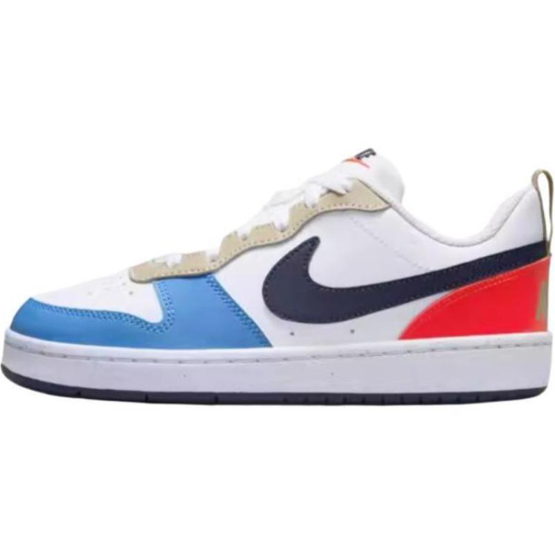 Nike Court Borough Cushioning Abrasion Resistant Breathable Low Top Kids' Skateboarding Shoes White Blue Sneakers DV5456-124