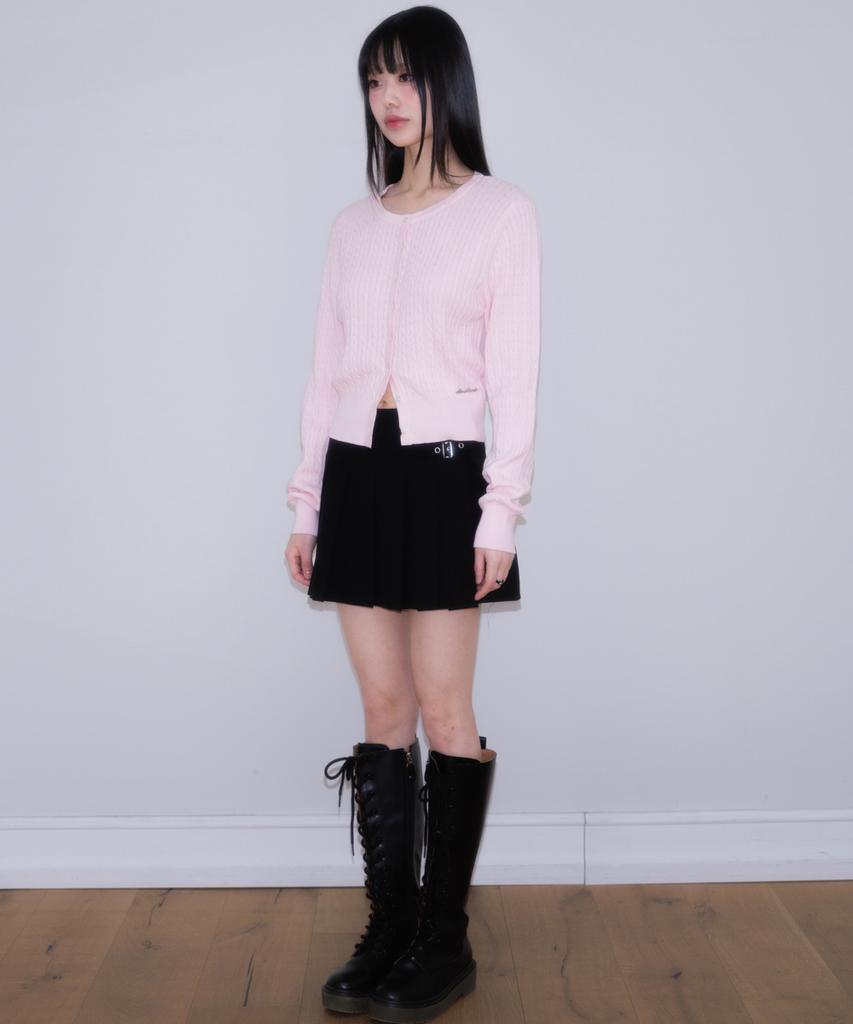 Rose Franz Double Buckle Pleat Mini Skirt [Black]