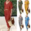 2 шт./компл., блузка, комплект брюк, топ с v-образным вырезом и длинными рукавами, широкие брюки, свободные брюки с эластичной резинкой на талии, повседневная домашняя одежда для поездок на работу, наряд