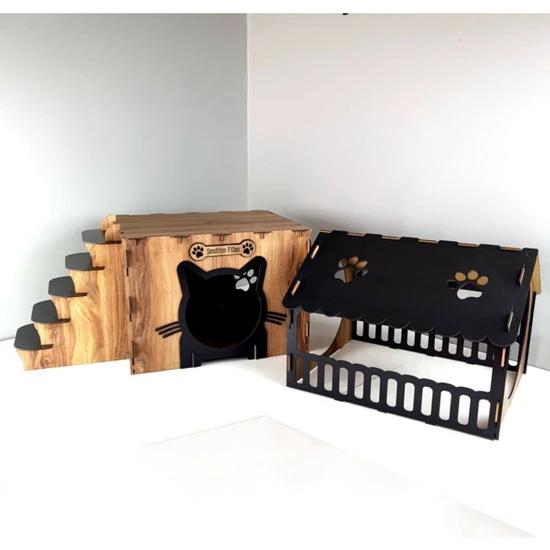 Wide Durable Useful Wooden Cat House With Terrace Floor