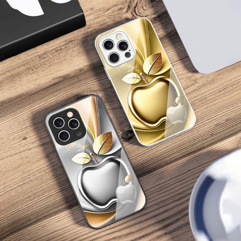 Apple Золотые листья для iPhone 16 E 15 14 13 Plus 12 mini 11 Pro Max XR Xs Max 16E X 7 8 6 6S 2022 Чехол для телефона из закаленного стекла