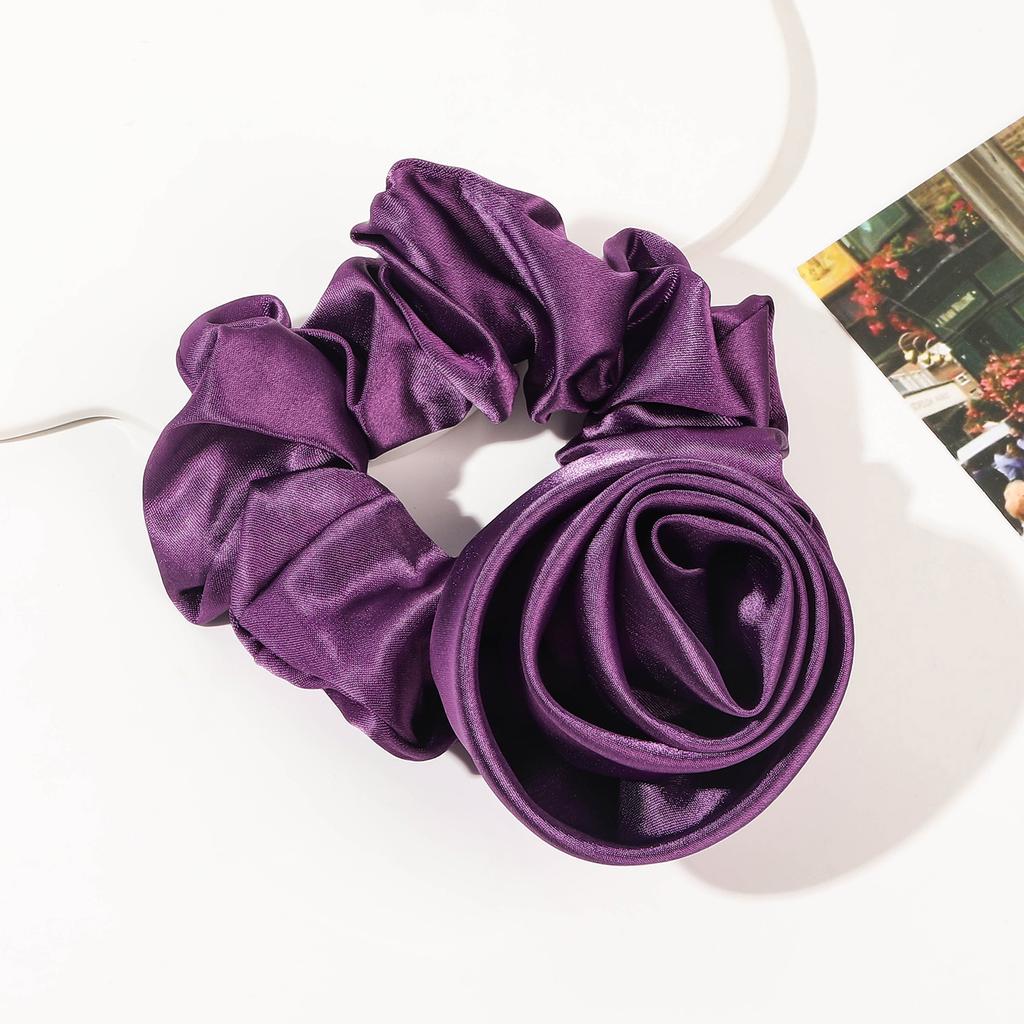 Korean Women Rose Elastic Hair Bands Ties Hair Scrunchies Big Flower Satin Hair Rope Charms Horsetail Rubber Hair Accessories